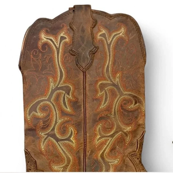 Justin Brown Leather Western Cowboy Boots Embroidered Women’s 8 - Picture 4 of 7